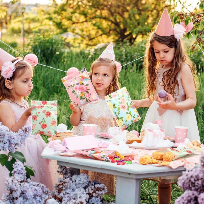 Tinlade 100 Pcs Tea Party Gift Bags 5 x 7 Inch Spring Party Treat Pouch Floral Paper Favor Bag Self-adhesive Floral Candy Pouches for Tea Wedding Bridal Shower Birthday Mother's Day Supply (Flower) - Image 5