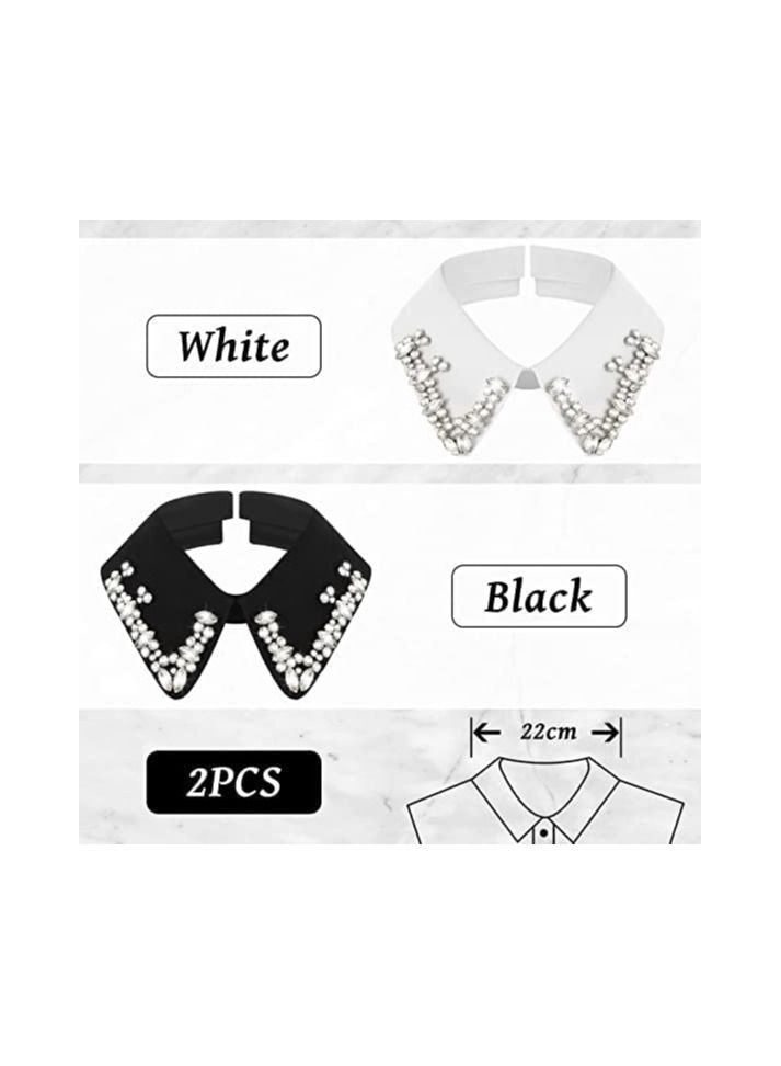SYOSI Fake Collar, 2 Pcs Lady's Fake Collar Half Shirt Blouse Detachable False Collar, Rhinestones Half Shirt Blouse, Little Shawl Top Elegant, Versatile Decorative Fake Collar Shirt Jumper with Collar - Image 4