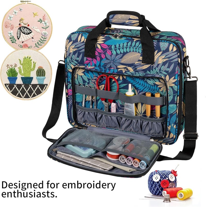 BAGLHER Cross Stitch & Embroidery Organizer Bag - Large Portable Project Storage with 3 Compartments, Travel Friendly Carrying Case for 11.2" Hoops, Threads, Supplies (Hawaii) - Image 3