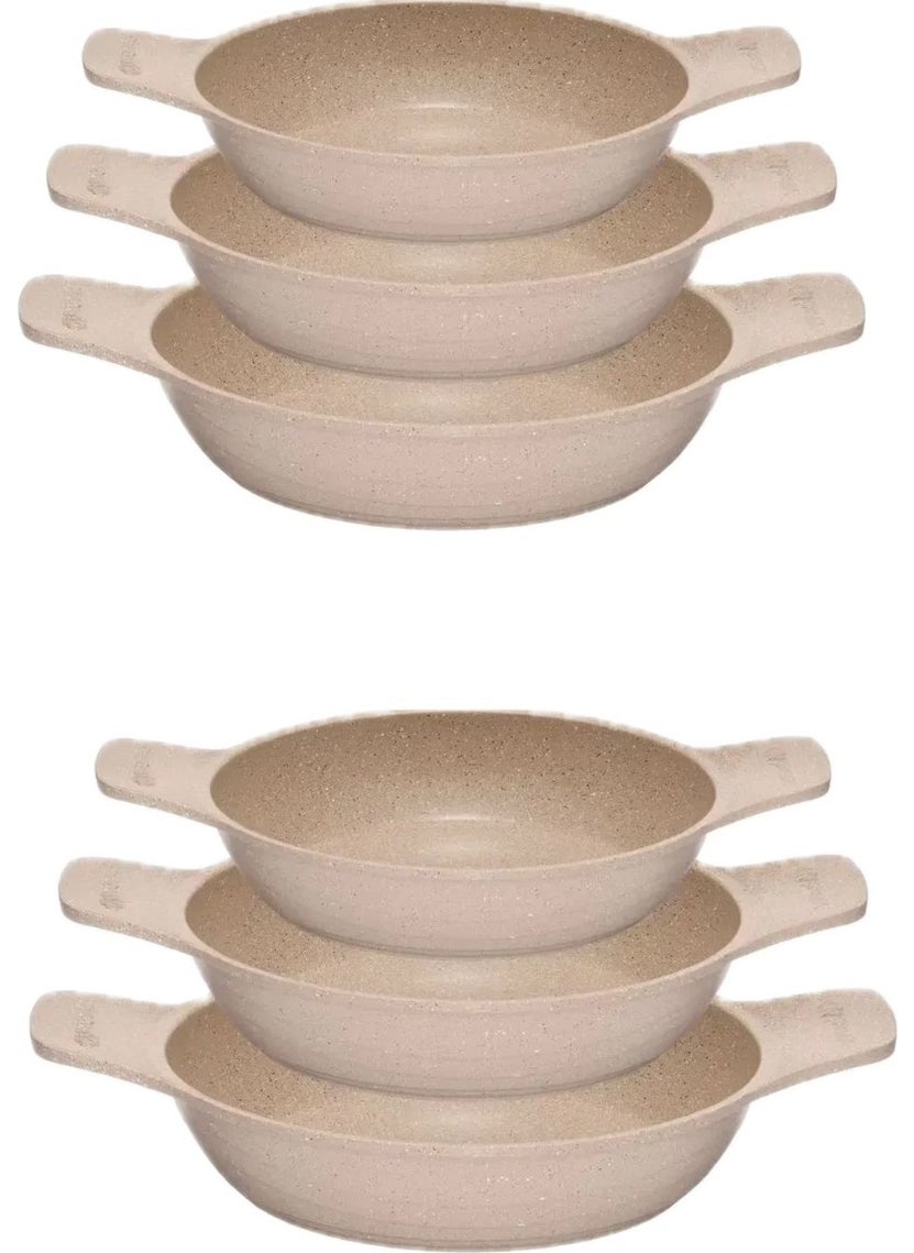 ThermoAD Cast Iron Handle Granite Casserole Pan Set | 6 Piece | Mink | 18CM-20CM-22CM 