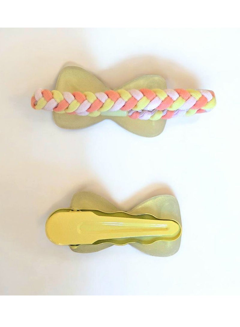 مجموعة من مشبك و ربطة شعر فيونكة للفتيات باللون الأصفر - Image 2