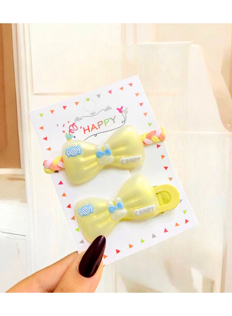 مجموعة من مشبك و ربطة شعر فيونكة للفتيات باللون الأصفر - Image 3