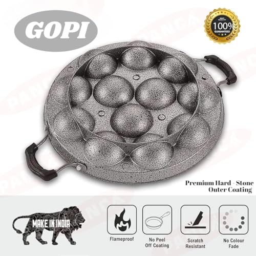 GOPI Aluminium 12 Cavity Appam Patra Paniyarakkal Two Side Handle with Steel lid & Wooden Picker, (23 cm, Black) - Image 4