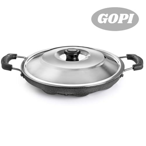GOPI Aluminium 12 Cavity Appam Patra Paniyarakkal Two Side Handle with Steel lid & Wooden Picker, (23 cm, Black) - Image 5