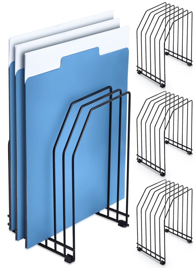 Chivertion 4 Pcs Wire File Organizer for Desk 6 Sections Metal Magazine File Holder Sorter for Binder Office Classroom School Paper Mail Book Storage, Black, 8.27 x 7.36 x 5.88 Inch - Image 1