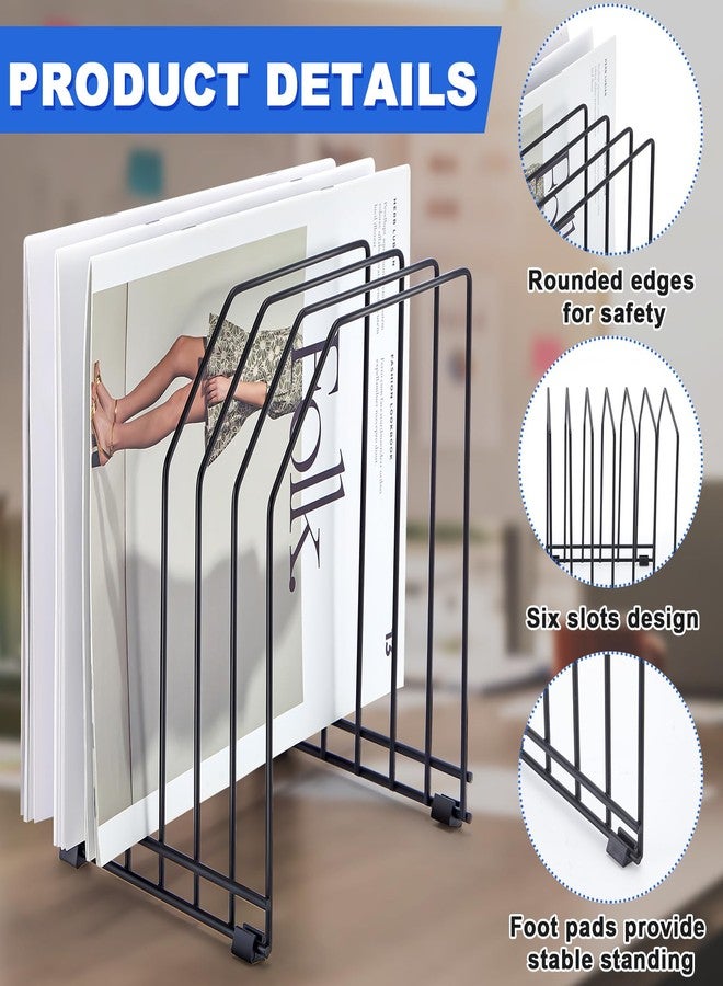Chivertion 4 Pcs Wire File Organizer for Desk 6 Sections Metal Magazine File Holder Sorter for Binder Office Classroom School Paper Mail Book Storage, Black, 8.27 x 7.36 x 5.88 Inch - Image 3