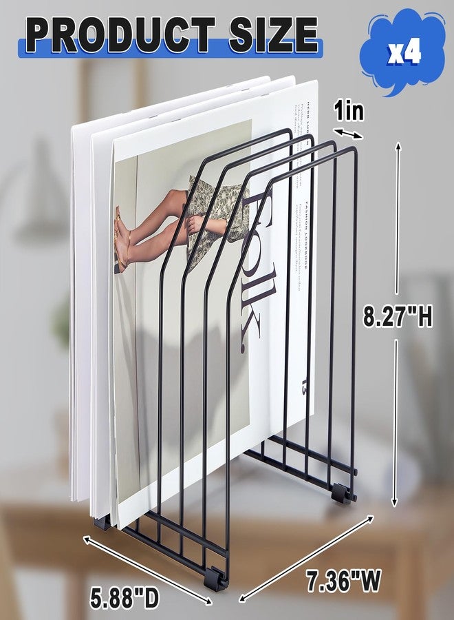 Chivertion 4 Pcs Wire File Organizer for Desk 6 Sections Metal Magazine File Holder Sorter for Binder Office Classroom School Paper Mail Book Storage, Black, 8.27 x 7.36 x 5.88 Inch - Image 2