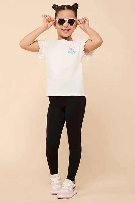 أر أند بي Printed Top with Crew Neck and Ruffle Sleeves