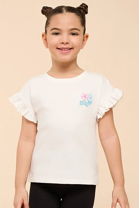 أر أند بي Printed Top with Crew Neck and Ruffle Sleeves
