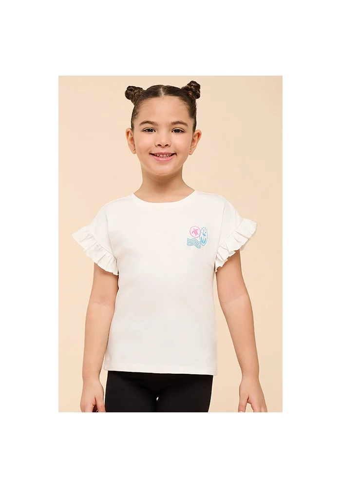 أر أند بي Printed Top with Crew Neck and Ruffle Sleeves