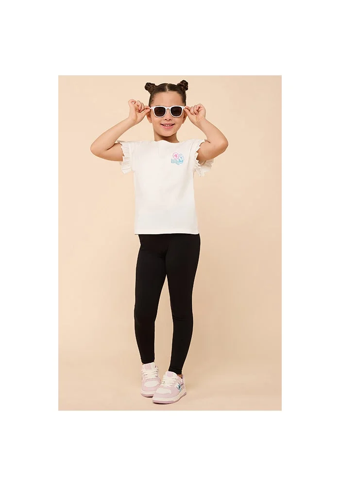 أر أند بي Printed Top with Crew Neck and Ruffle Sleeves