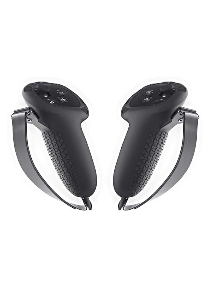 Raxoom Promass Design Controller Grips Accessories for Quest 3, Silicone Grip Cover with Adjustable Knuckle Straps and Signal Hole, VR Touch Controllers Covers Protector (Black) (Black)  - Image 1