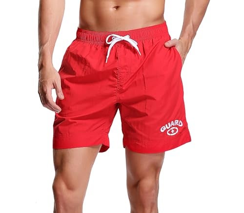 Adoretex Men's Guard Nylon Quick-Dry Swim Trunks, 7-inch Inseam Swim Board Shorts with Mesh Lining and 3 Pockets (MG012) - Red - S - Image 1