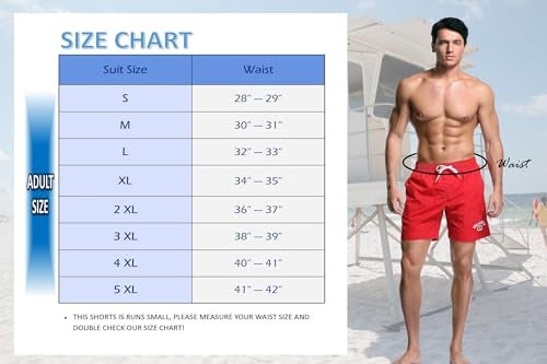 Adoretex Men's Guard Nylon Quick-Dry Swim Trunks, 7-inch Inseam Swim Board Shorts with Mesh Lining and 3 Pockets (MG012) - Red - S - Image 5