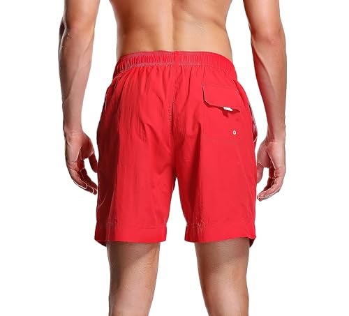 Adoretex Men's Guard Nylon Quick-Dry Swim Trunks, 7-inch Inseam Swim Board Shorts with Mesh Lining and 3 Pockets (MG012) - Red - S - Image 2