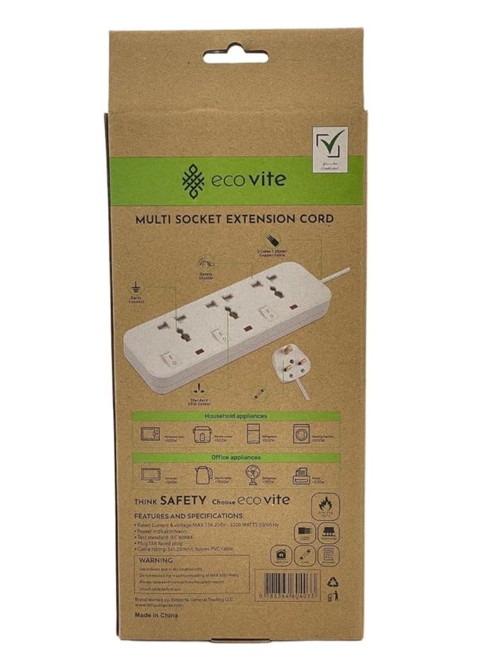 eco vite EcoVite 3-Way Power Strip – 3 Meter Cable | ECAS Approved - Image 3