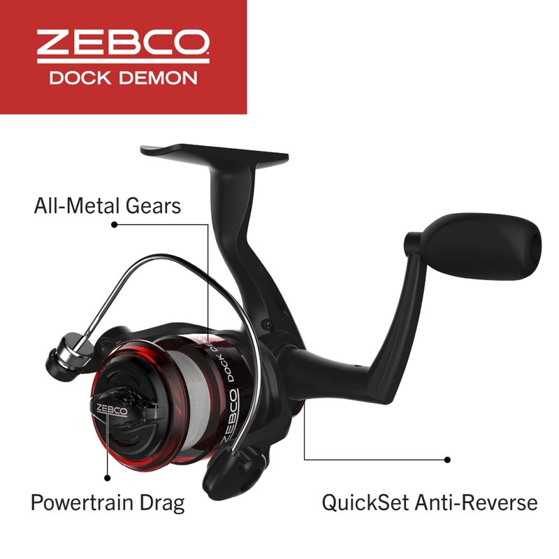 Zebco Dock Demon Spinning Reel and Fishing Rod Combo, 30-inch 1-Piece Fiberglass Fishing Pole, EVA Rod Handle, Size 10 Reel, Powertrain Drag, Pre-Spooled with 6-Pound Zebco Line, Red - Image 4