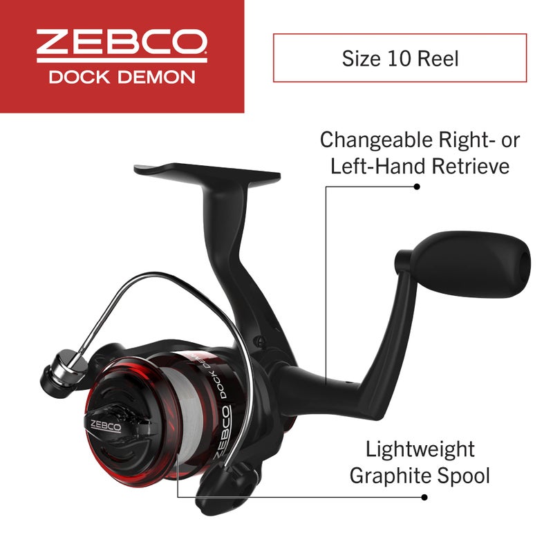 Zebco Dock Demon Spinning Reel and Fishing Rod Combo, 30-inch 1-Piece Fiberglass Fishing Pole, EVA Rod Handle, Size 10 Reel, Powertrain Drag, Pre-Spooled with 6-Pound Zebco Line, Red - Image 3
