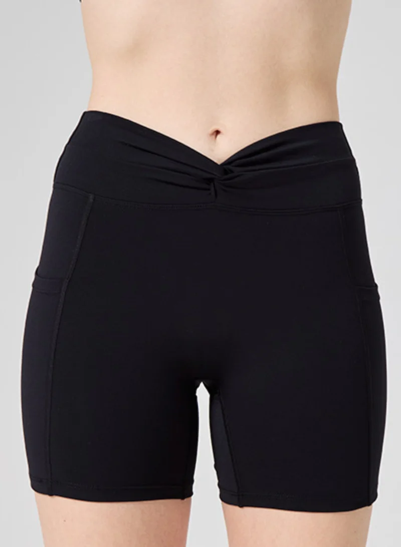 AMORXE AMORXE Women’s High Waisted Yoga Shorts – Twist Waistband, Tummy Control Workout Shorts with Side Pockets for Gym Fitness Running – Small, Black