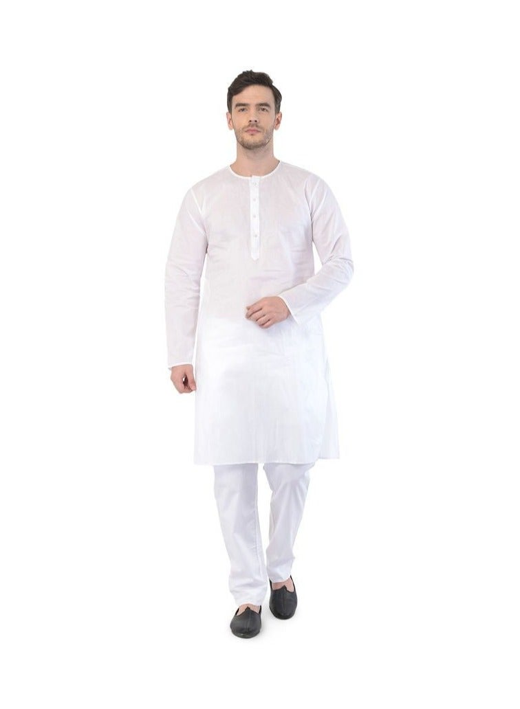 PRASHA Men's White Cotton Addi Kurta Only - Image 1