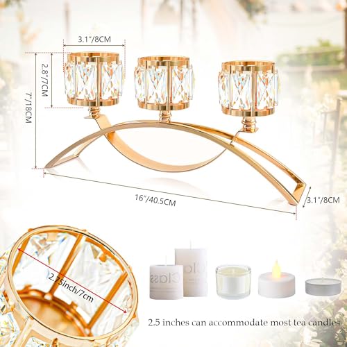 KEHAIL 3 Arms Crystal Candle Holders Arch Candlestick Table Candelabras Centerpieces for Wedding Dinning Room Cabinet Ornaments Home Decoration Gift 3arm Arched Gold - Image 3