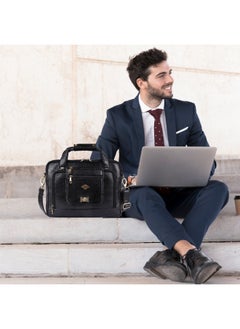 ليفراي حقيبة كمبيوتر محمول من الجلد الطبيعي للرجال والنساء من LAVERI® - تناسب حتى 15.6 بوصة حقيبة مكتب من جلد البقر حقيبة كروس بودي للأعمال حقيبة تنفيذية لجهاز iPad Macbook حزام كتف قابل للتعديل جودة ممتازة  - Image 3