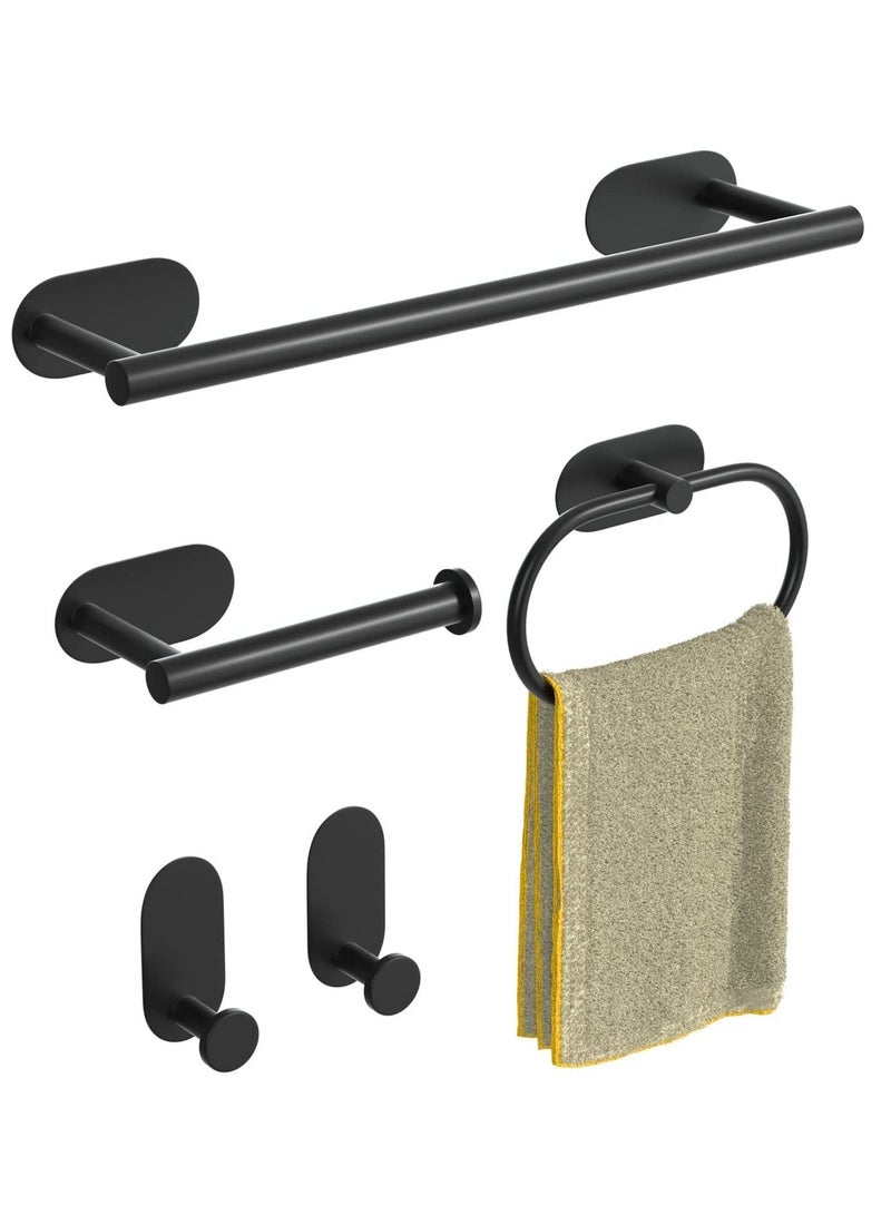 MIXDE 5 Pieces Matte Black Bathroom Hardware Set, Stainless Steel Bathroom Accessories Set, Include 24" Bath Towel Bar, Toilet Paper Holder, 180° Rotated Towel Ring, 2 Towel Hooks Wall Mounted - Image 1