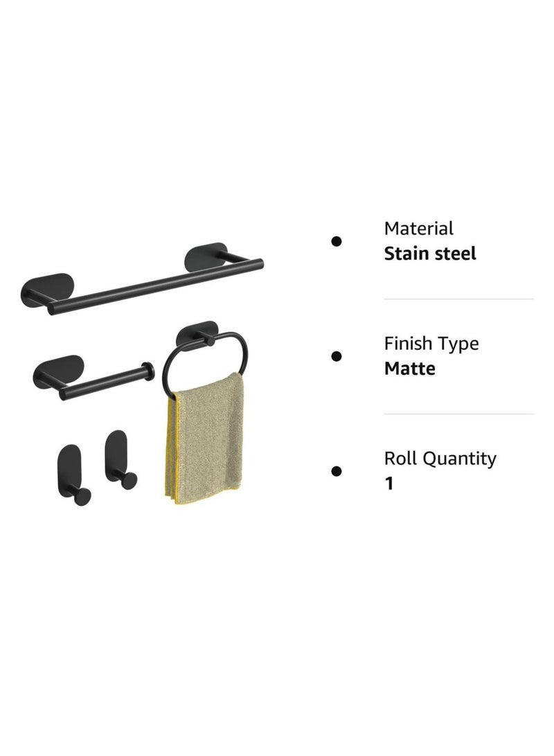 MIXDE 5 Pieces Matte Black Bathroom Hardware Set, Stainless Steel Bathroom Accessories Set, Include 24" Bath Towel Bar, Toilet Paper Holder, 180° Rotated Towel Ring, 2 Towel Hooks Wall Mounted - Image 3