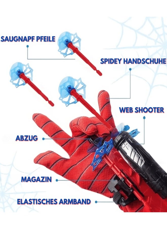 2 Set of Spider Launcher and Spider Hero Man Gloves with 6 soft Bullets and 2 Straps, Wrist Cosplay Toy