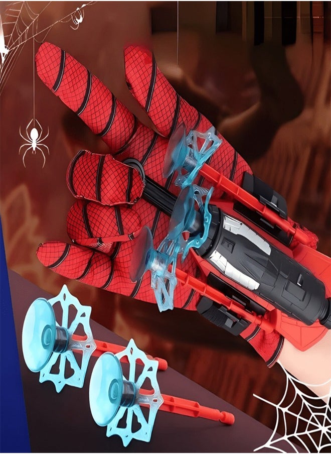2 Set of Spider Launcher and Spider Hero Man Gloves with 6 soft Bullets and 2 Straps, Wrist Cosplay Toy