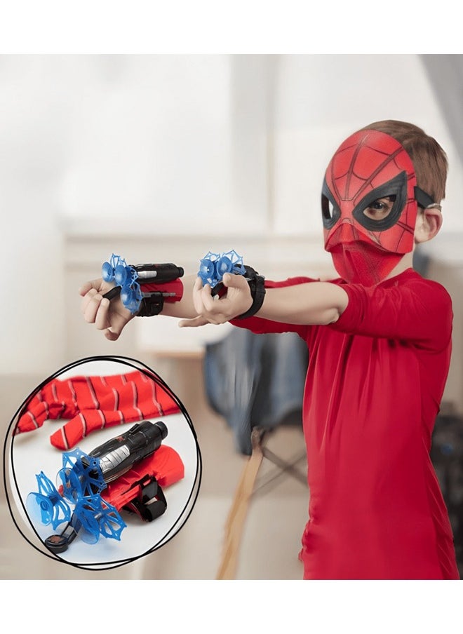 2 Set of Spider Launcher and Spider Hero Man Gloves with 6 soft Bullets and 2 Straps, Wrist Cosplay Toy