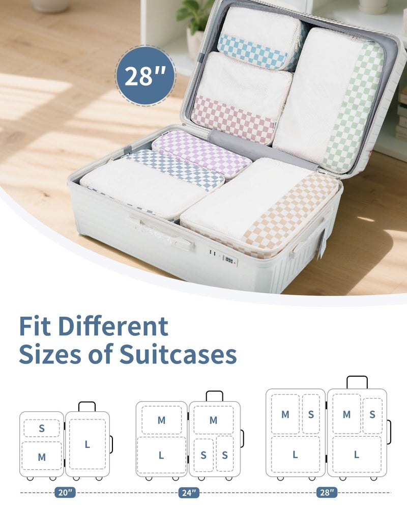 Narwey 7 Set Checkered Packing Cubes for Travel Kids Women, Durable Packing Organizer Bags for Carry on Suitcase Luggage Travel Essentials Accessories (Combined Checkerboard) - Image 2