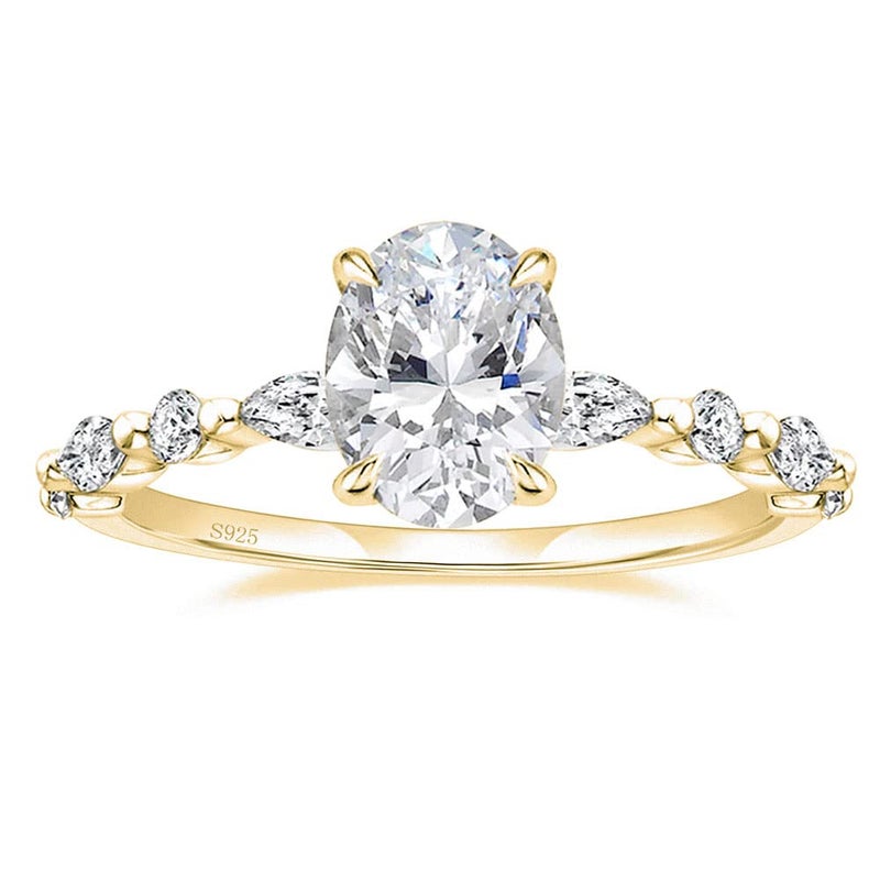 EAMTI 3 Carats 925 Sterling Silver Ring 14K Gold Plated Oval Cut Cubic Zirconia Engagement Solitaire Marquise Promise Ring for Women Size 7 - Image 1