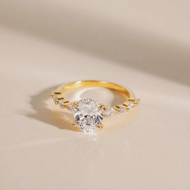 EAMTI 3 Carats 925 Sterling Silver Ring 14K Gold Plated Oval Cut Cubic Zirconia Engagement Solitaire Marquise Promise Ring for Women Size 7 - Image 2