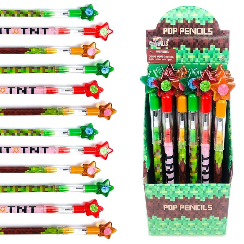 TINYMILLS 24 Pcs Pixel Miner Themed Multi Point Pencils Party Favor Mine Pixel Craft Back to School Pencils Classroom Rewards Prizes Goody Bag Treat Bag Stuffers - Image 2