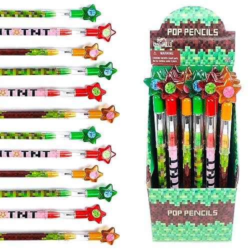 TINYMILLS 24 Pcs Pixel Miner Themed Multi Point Pencils Party Favor Mine Pixel Craft Back to School Pencils Classroom Rewards Prizes Goody Bag Treat Bag Stuffers - Image 1