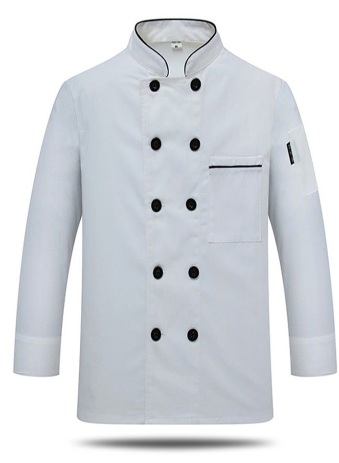 Loquat Long Sleeve Double-Breasted Stand Collar Chef Uniform Waiter T-shirt White  - Image 1