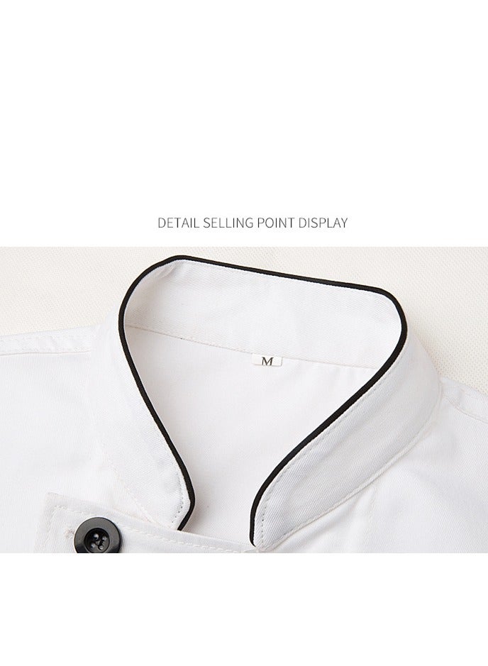 Loquat Long Sleeve Double-Breasted Stand Collar Chef Uniform Waiter T-shirt White  - Image 2