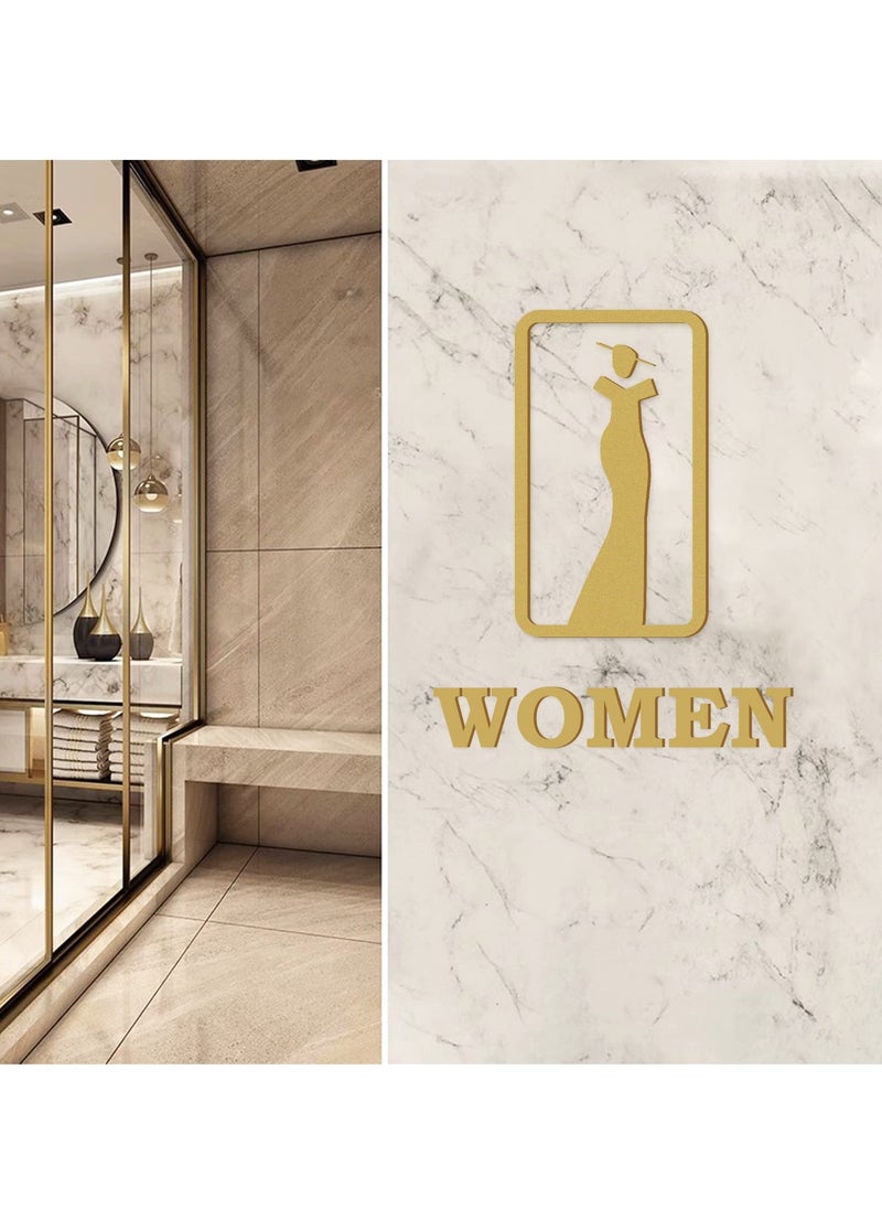 SYOSI Restroom Sign, 2PCS Wc Sign Self-Adhesive Toilet Sign for Door Restroom Sign Ladies Gents Toilet Sign, Wall Stickers Acrylic Washroom Door Signs for Bathroom, Hotel, Restaurant (7.8x4.3 In, Gold)  - Image 2