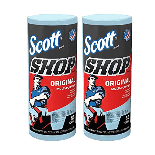 Scott 75130 Scott Single Rolls Blue Shop Towels Disposable 55 Sheets Pack 110 Total Paper Towels (2 PACK BUNDLE) Professional DIY Oil Absorbent Wipes 39.5 Sq Feet a Roll - Image 1