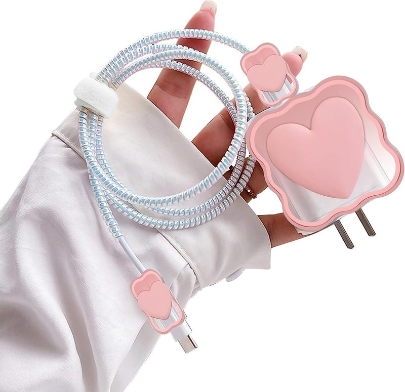 INEFABLE Charger Case Cover Protector with 3D Cute Pattern for iPhone Charger only 18W & 20W, Data Charging Cable Wire Saver Protective Cable Cover Full Protection - Set Of 1 (Pink Heart) - Image 5