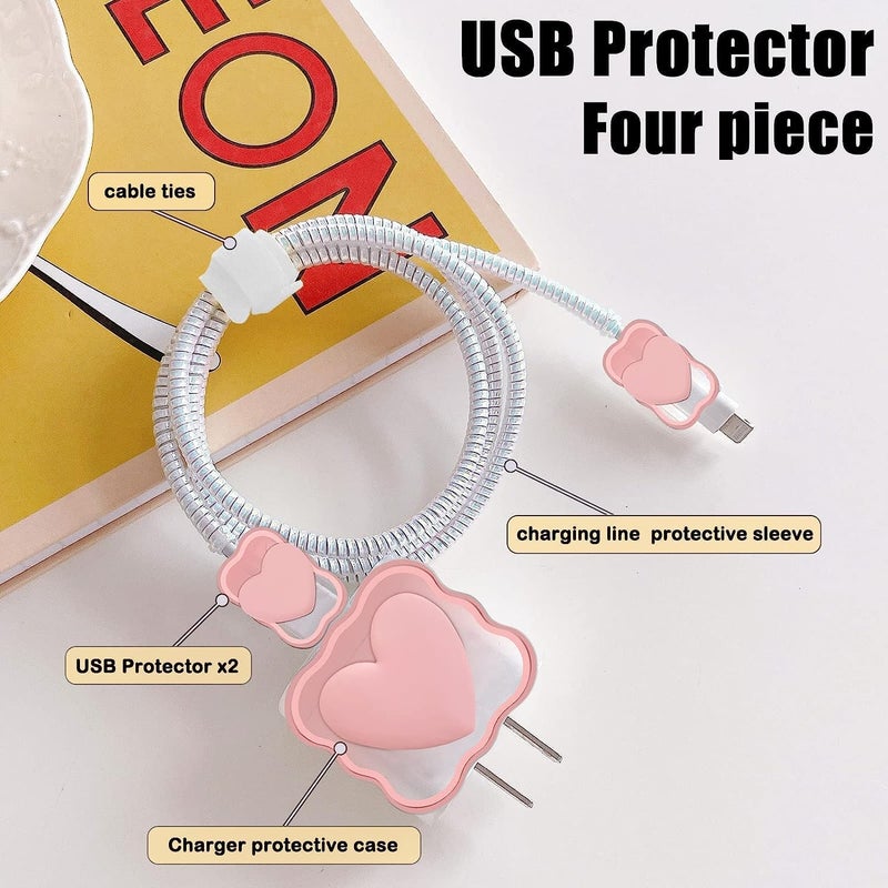 INEFABLE Charger Case Cover Protector with 3D Cute Pattern for iPhone Charger only 18W & 20W, Data Charging Cable Wire Saver Protective Cable Cover Full Protection - Set Of 1 (Pink Heart) - Image 2
