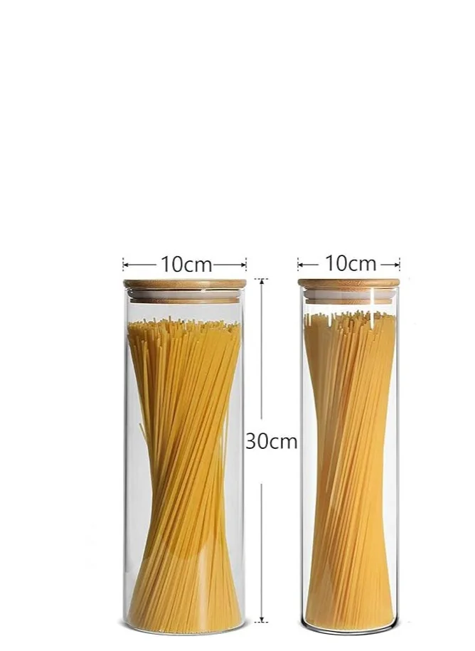 1Chase Borosilicate Round Glass Food Storage Jar With Lid For Spaghetti, Pasta, Noodles, Coffee, Tea, Sugar Set of 4, 2200ml.