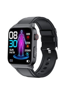 Generic E500 Smart Watch ECG PPG HRV PTT Blood Glucose Blood Pressure Body Temperature Monitor IP68 Waterproof Smartwatch Men(Black Leather Strap)  - Image 1