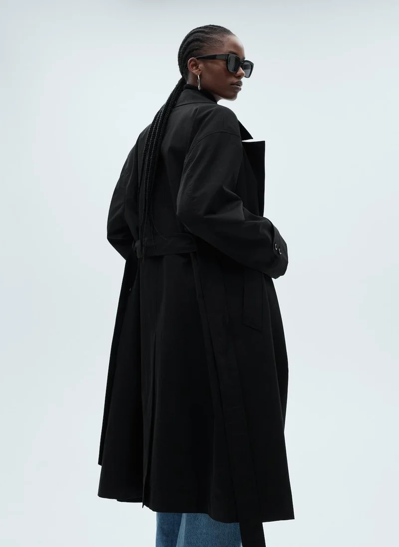 مانجو Long Oversized Double-Breasted Trench Coat