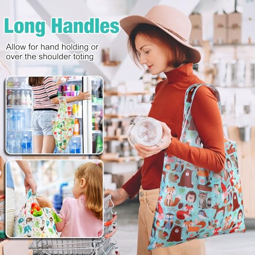 Eccliy 24 Pieces Reusable Grocery Bags Polyester Shopping Bags for Groceries Multi Colors Reusable Foldable Shopping ToteAnimal Style - Image 3