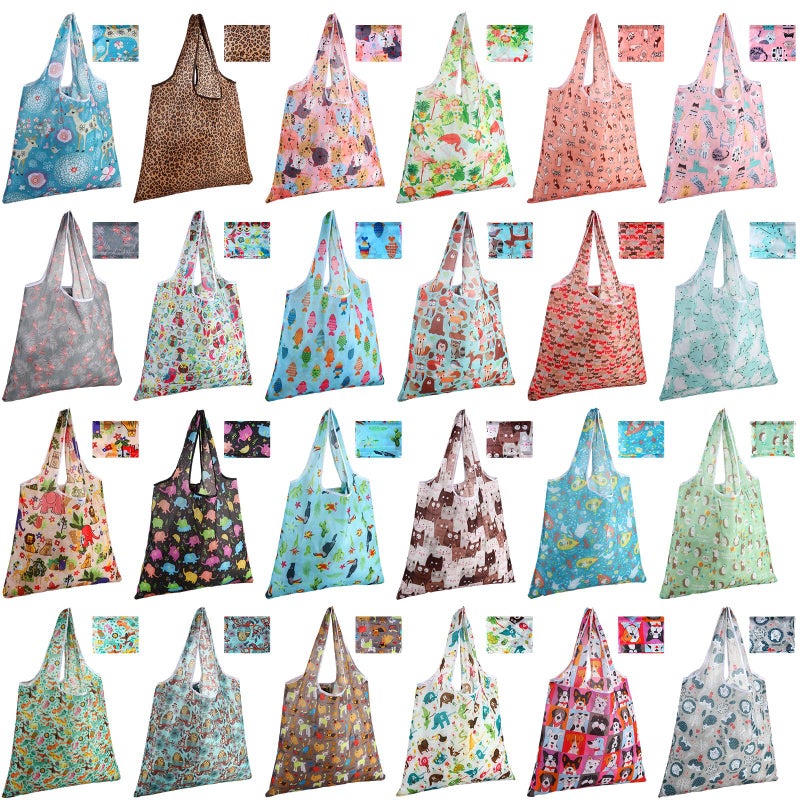 Eccliy 24 Pieces Reusable Grocery Bags Polyester Shopping Bags for Groceries Multi Colors Reusable Foldable Shopping ToteAnimal Style - Image 2
