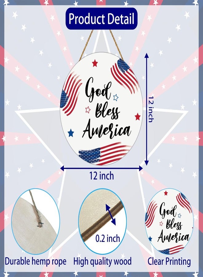 YUNKKIN 4th of July Decorations Patriotic Wreath American Flag God Bless America Sign Wooden 4th of July Wreaths for Front Door Decorations for Memorial Day Fourth of July Wall Indoor Home Decor - Image 2