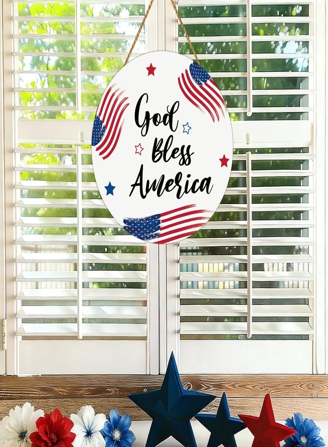 YUNKKIN 4th of July Decorations Patriotic Wreath American Flag God Bless America Sign Wooden 4th of July Wreaths for Front Door Decorations for Memorial Day Fourth of July Wall Indoor Home Decor - Image 5