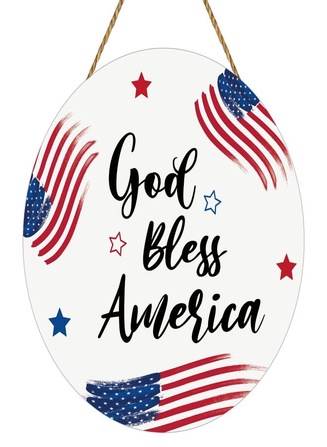 YUNKKIN 4th of July Decorations Patriotic Wreath American Flag God Bless America Sign Wooden 4th of July Wreaths for Front Door Decorations for Memorial Day Fourth of July Wall Indoor Home Decor - Image 1